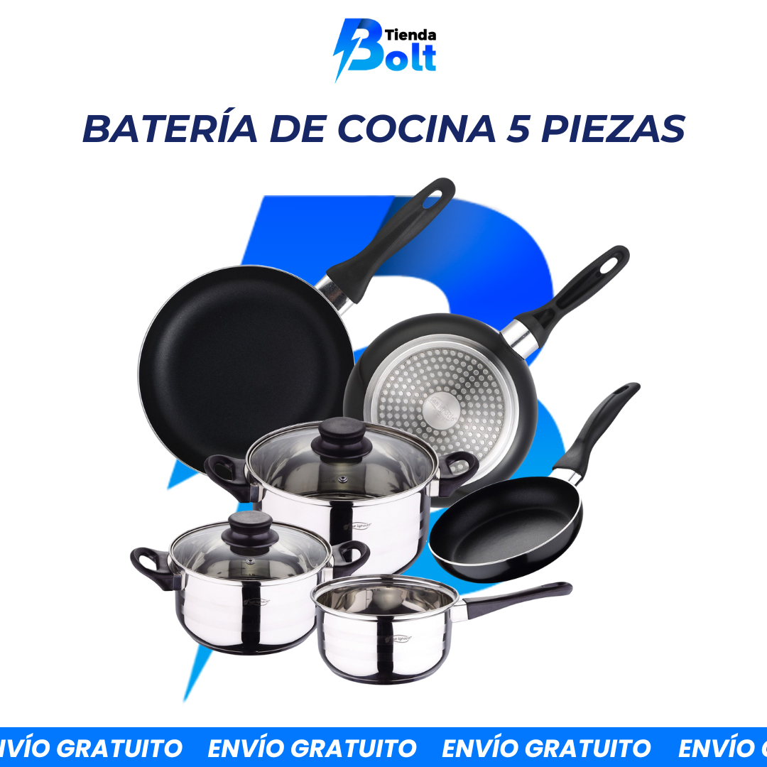 Juego de 3 sartenes Ø16/20/24 y batería de cocina 5 pzs San Ignacio Aluminio prensado y acero inoxidable. Apto para inducción