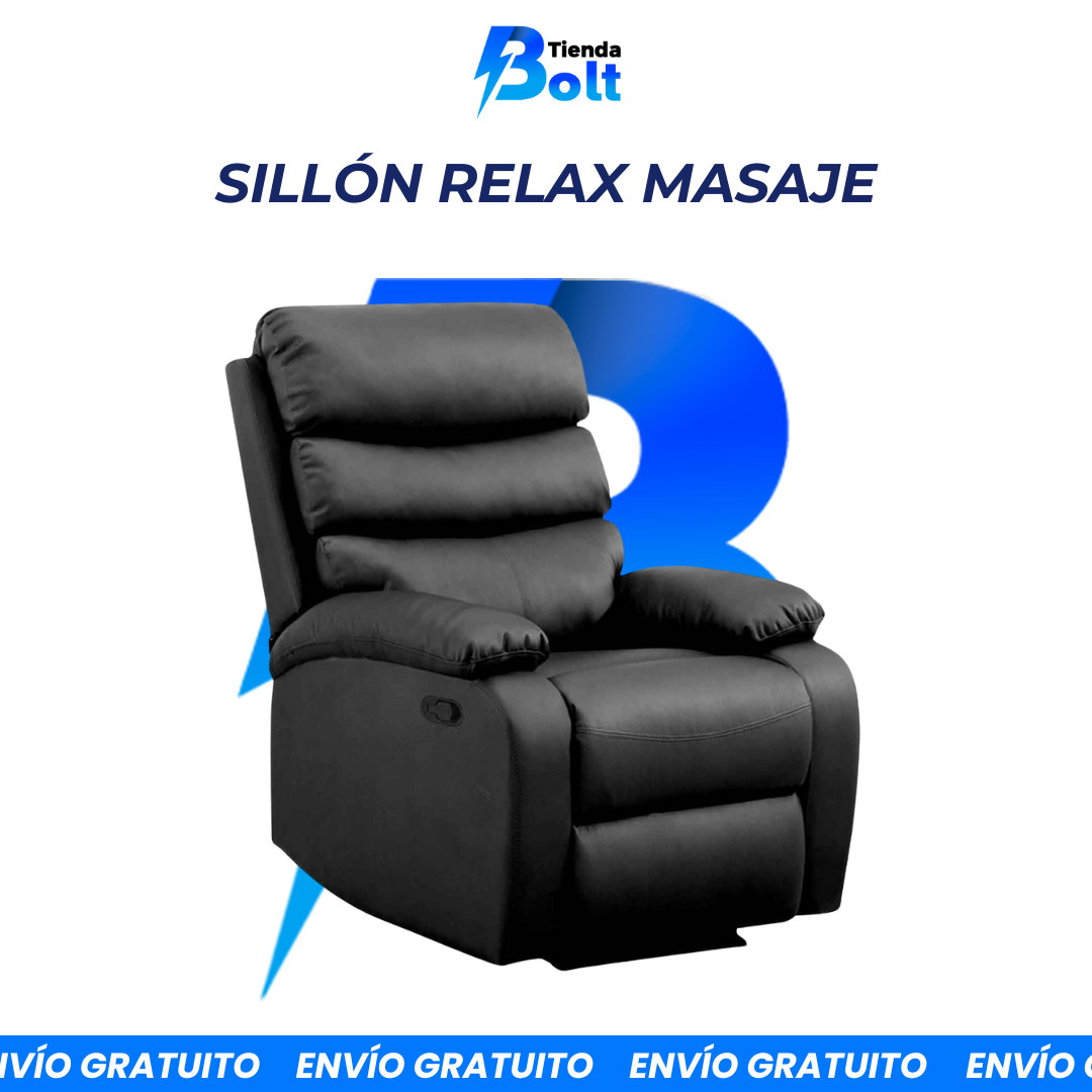 Sillón Relax Masaje Acolchado Reclinable Calor Lumbar Negro Gridinlux